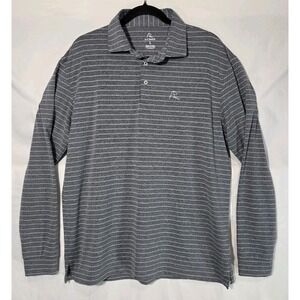 Rhoback Mens Large Charcoal Striped Polo Long Sleeve Stretch Golf Performance
